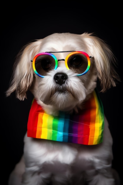 Un perro con un ojo de arcoiris y lentes lgbtq