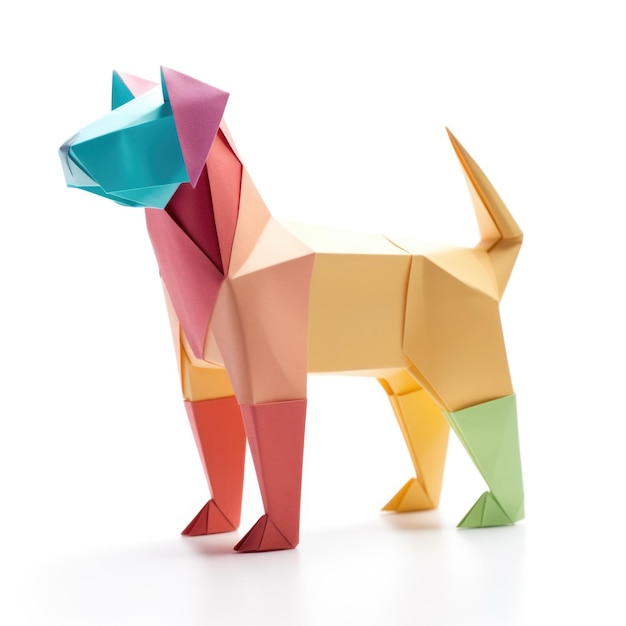 Perro de origami aislado sobre fondo blanco.