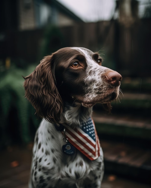 Perro con un pañuelo de la bandera de EE. UU. AI generativo