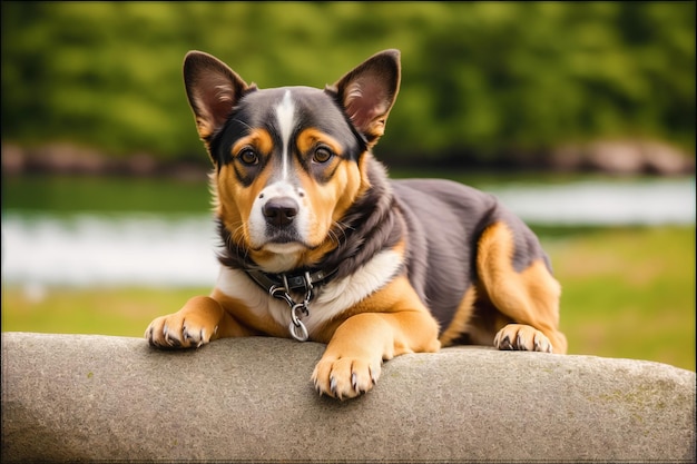 Un perro en una pared con la palabra aussie.