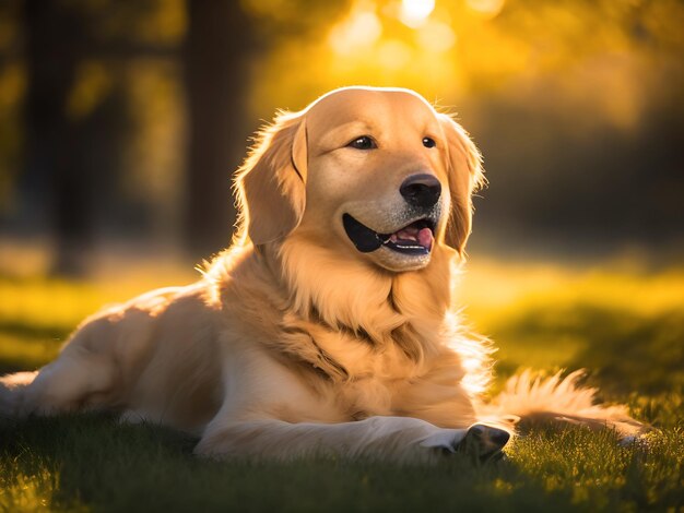 Un perro en el parque sentado Ai generativo