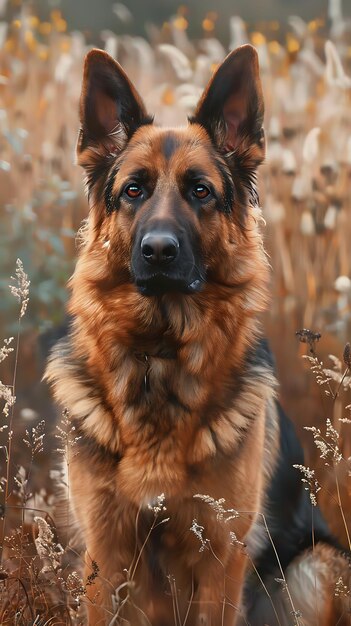 Foto perro pastor alemán en el campo de otoño