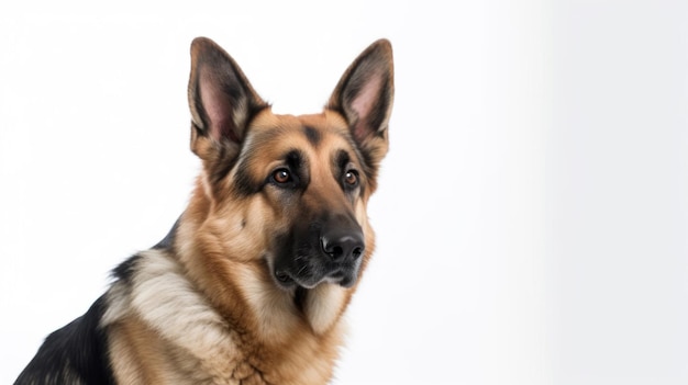 Un perro pastor alemán con un fondo blanco.