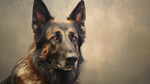 Un perro pastor alemán con un fondo gris