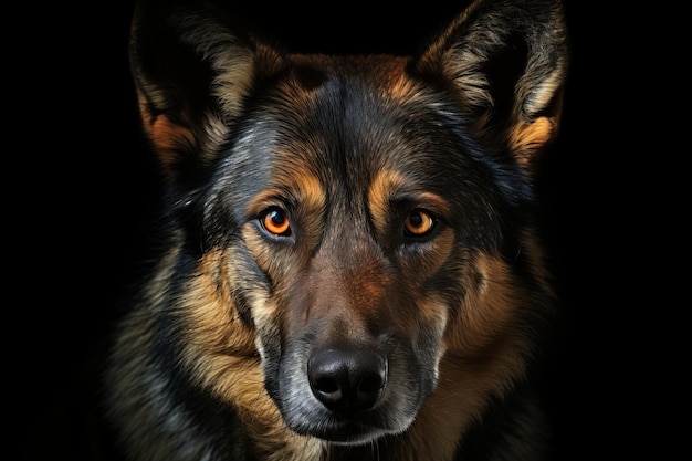 un perro pastor alemán en un fondo negro