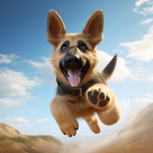 Foto el perro pastor alemán soñador en el estilo de rastreo de vray en vuelo alto