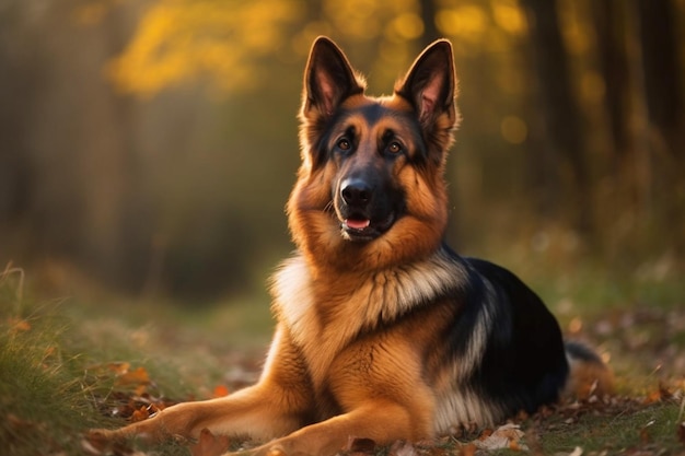 Un perro pastor alemán tirado en la hierba