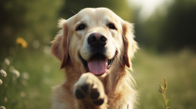 Un perro con la pata levantada