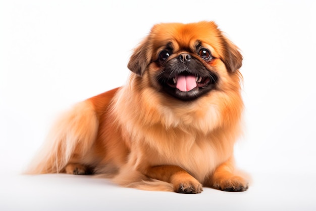 Perro pekino en un fondo blanco aislado Generado por IA