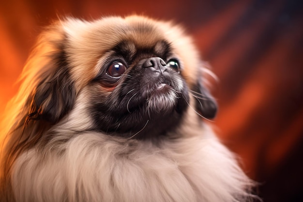 Perro pekino en un fondo oscuro aislado Generado por IA