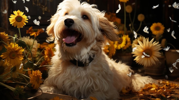 Perro con pelos largos Fondo de pantalla creativo de fotografía de alta definición.