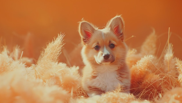 Foto perro peludo de melocotón con una expresión en un color peludo peludo 2024