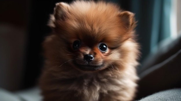 Un perro pequeño con un abrigo de piel marrón y ojos negros está mirando a la cámara.