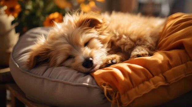 Perro pequeño durmiendo en la almohada