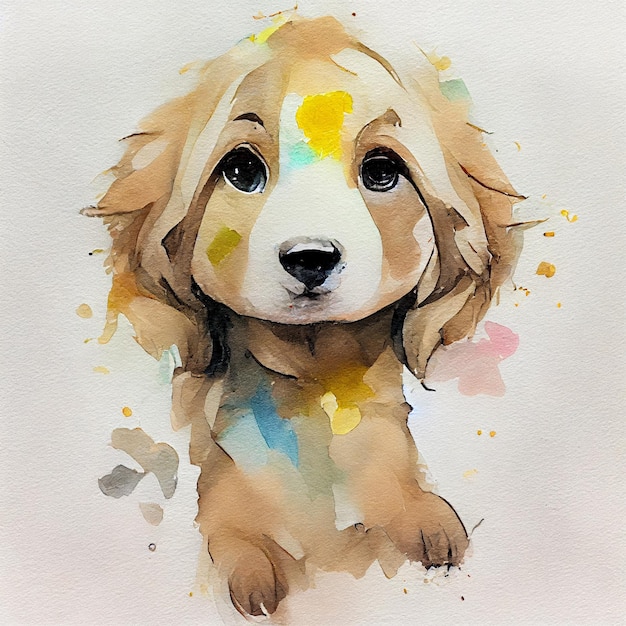 Perro perdiguero de oro. Adorable cachorro de perro. Ilustración de acuarela con manchas de color. Todas las razas de perros