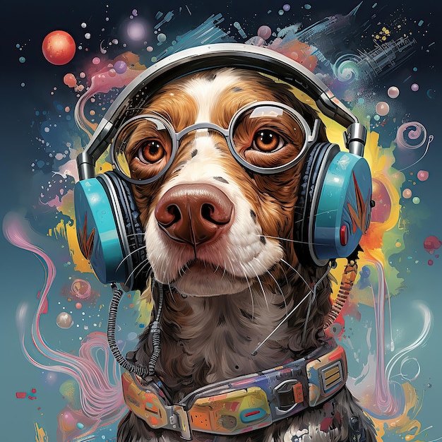 perro personaje animal antropomórfico disfrutando de la música IA generativa