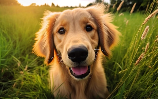 Un perro de pie en un campo de hierba alta AI