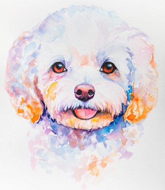 Perro pintado en acuarela sobre un fondo blanco