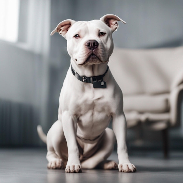 Un perro pitbull hiperrealista de cuerpo completo con fondo blanco