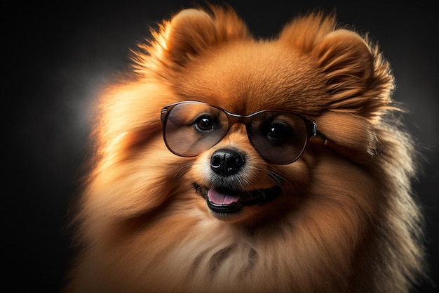 Un perro pomerania con gafas de sol