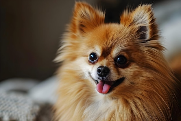 Perro de Pomerania marrón con la lengua fuera