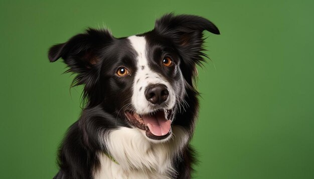 Foto un perro está posando para una foto frente a un fondo verde