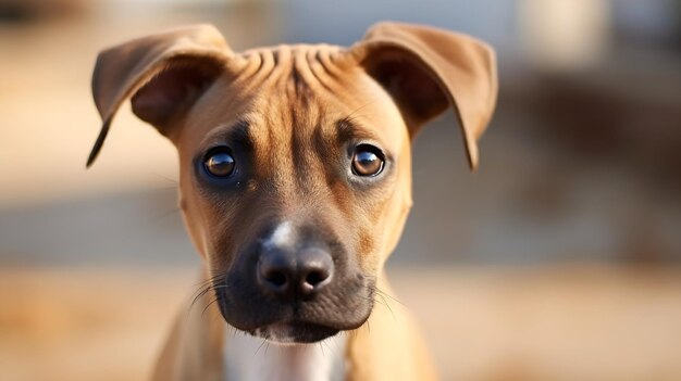 Perro de primer plano con enfoque en el ojo Cara de cachorro lindo ceñindo el ceño con arrugas Visión generativa de IA