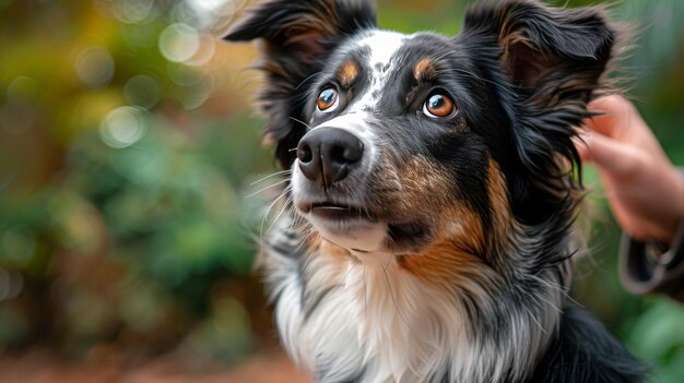 Perro de primer plano con el fondo de la persona