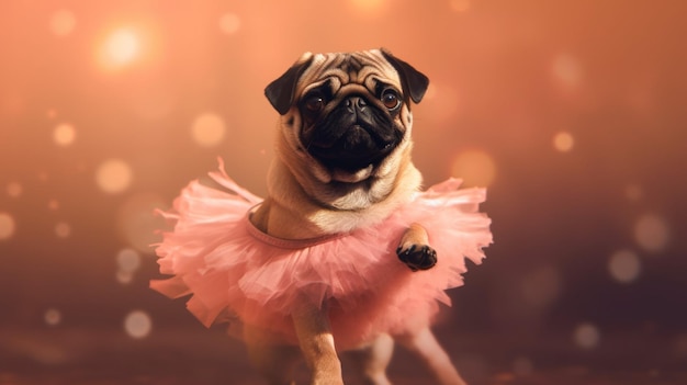 Foto perro pug como bailarina de balletia generativa