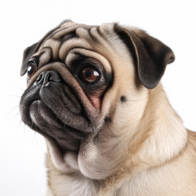 Un perro pug con nariz marrón y nariz negra.