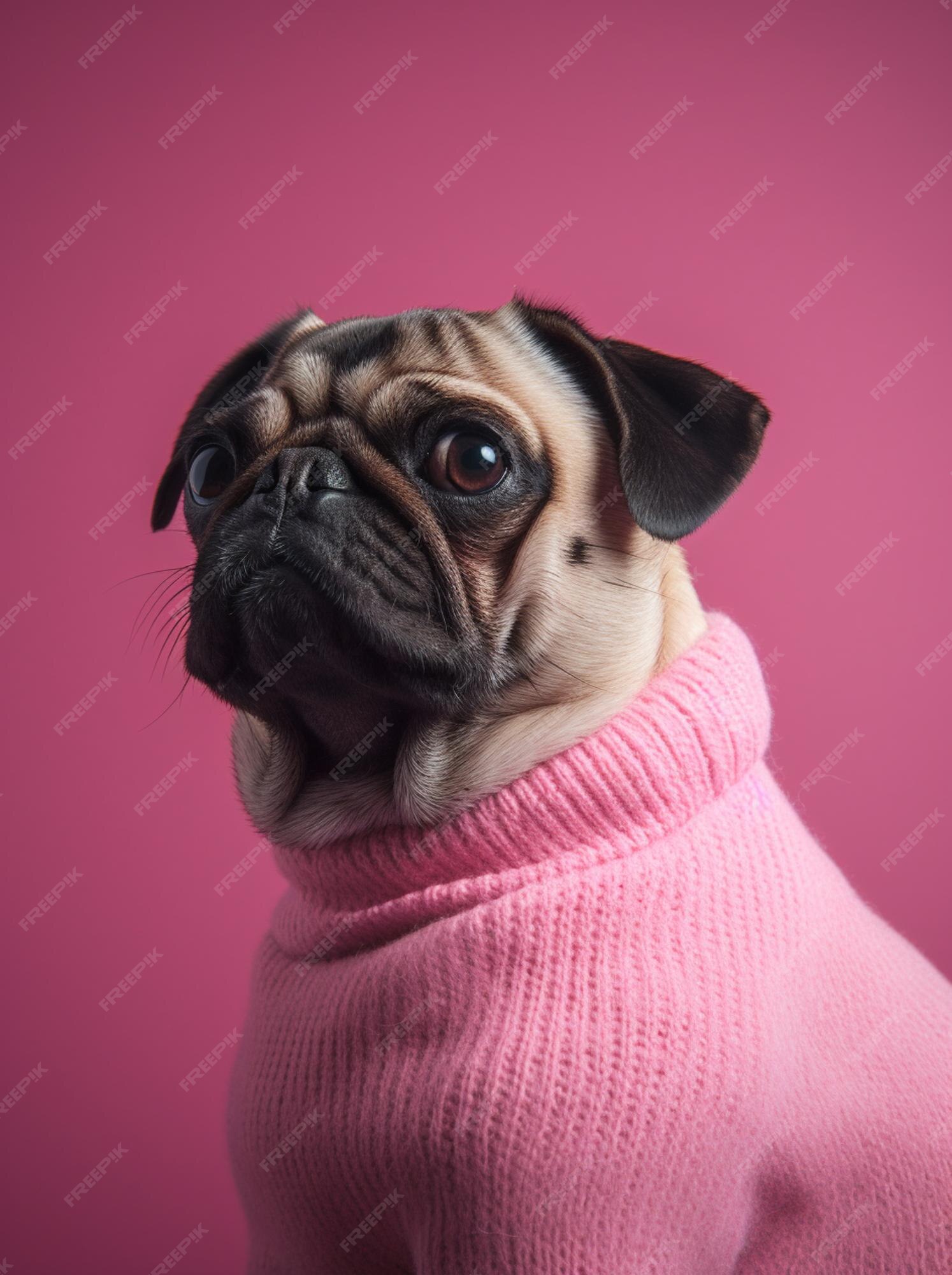 Un perro pug con rosa. | Premium