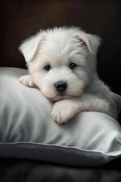Un perro que está en una almohada.