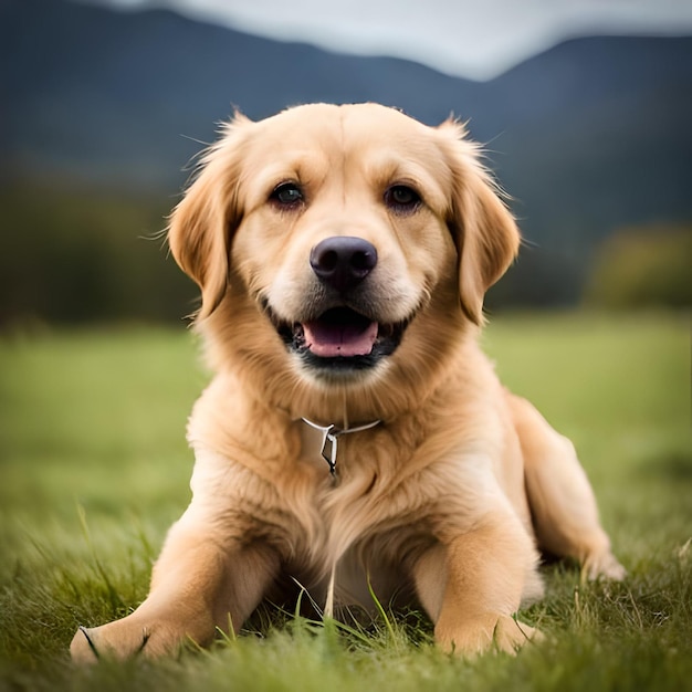 Un perro que está tumbado en la hierba.