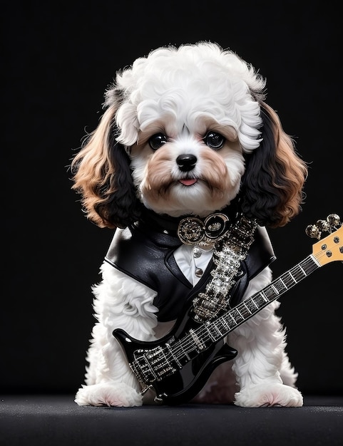 Foto un perro que lleva una chaqueta que dice 