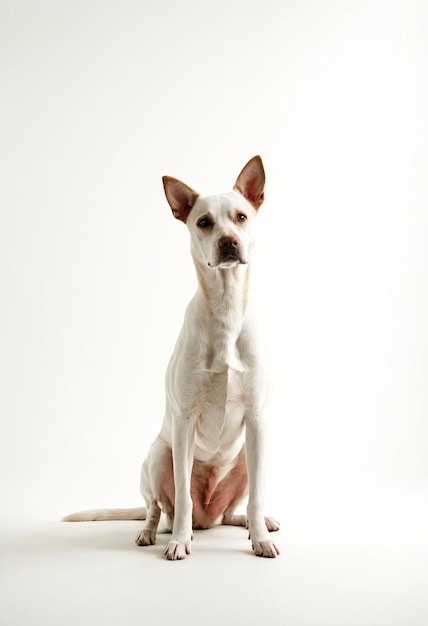 Foto un perro que está sentado en una mesa