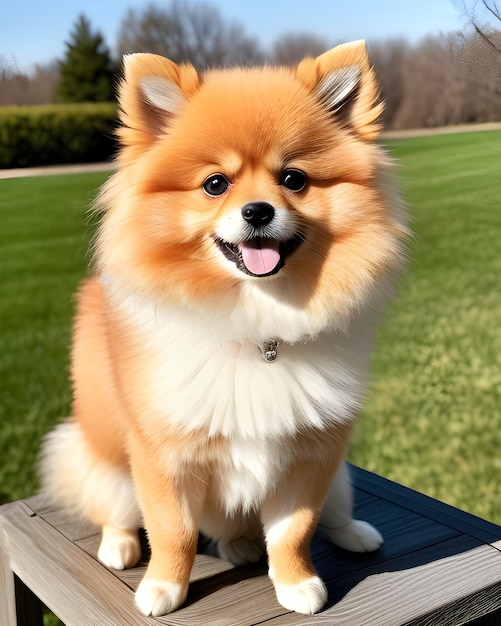 Foto un perro que está sentado en una mesa.