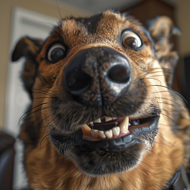 Foto un perro que tiene una nariz grande y una gran sonrisa en su cara