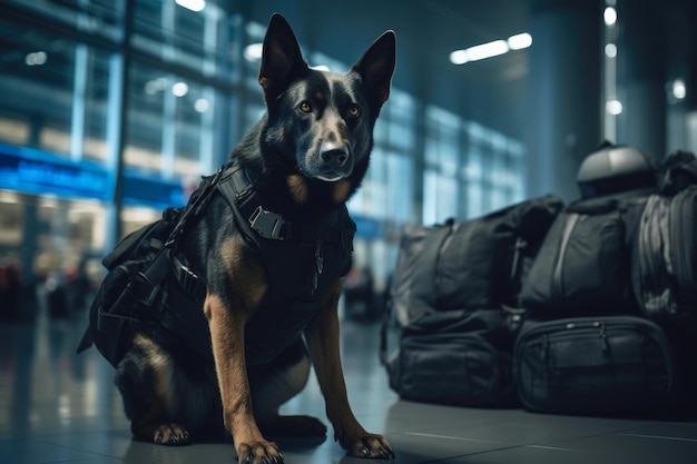 Perro rastreador en el trabajo en la terminal