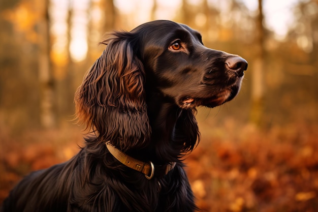 Un perro de raza cocker spaniel inglés sobre un fondo natural Un perro paseando por el parque AI G