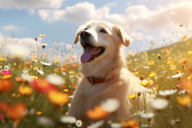 Perro de raza mixta empapándose de la luz del sol en una ai generativa