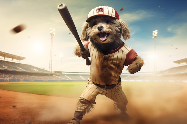 Perro realista jugando béisbol.