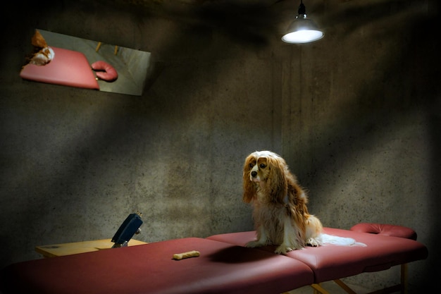 Perro relajándose en la cama en casa