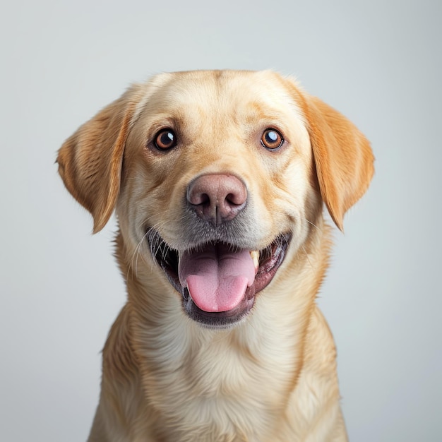 Un perro retriever labrador amarillo feliz