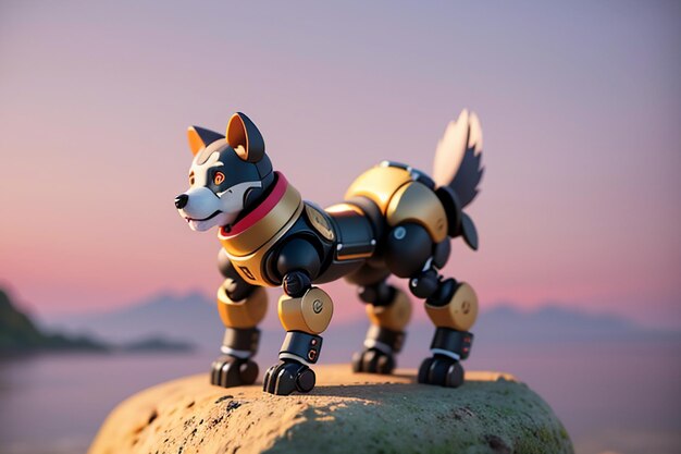 Perro robot AI robot inteligente papel tapiz de fondo ilustración de fondo mascota electrónica nueva tecnología