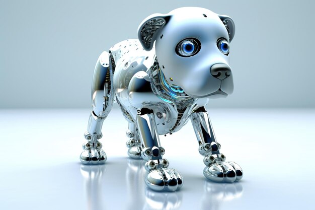 Un perro robot parado encima de una imagen de ai generativa de mesa