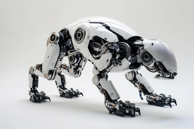 un perro robot de pie en sus patas traseras