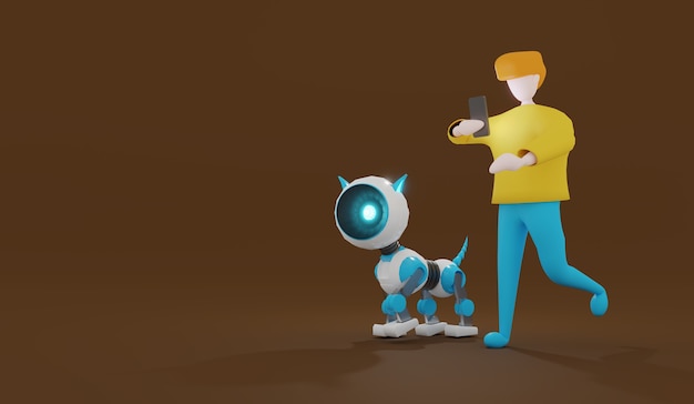 Perro robótico con humen, render 3d