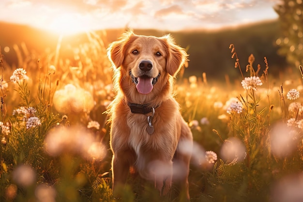 perro rodeado de naturaleza