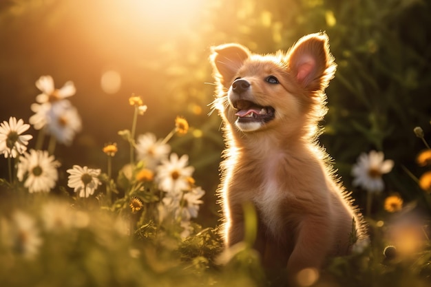 perro rodeado de naturaleza