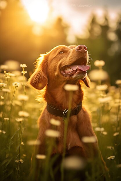 Foto perro rodeado de naturaleza